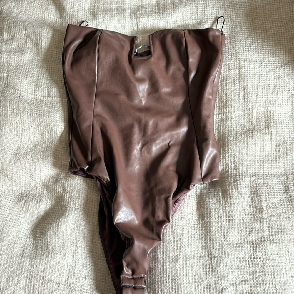 Zara brown faux leather bodysuit